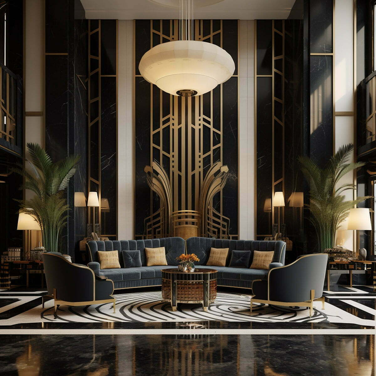 Art Deco is a style that emerged in the 1920s and features bold, elegant, and glamorous elements. It combines symmetrical patterns, geometric shapes, and luxurious materials. 